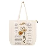 Yuuki Umweltfreundliche Leinentasche, Canvas Tote Bag, wiederverwendbare Leinwand-Tasche, Stoffbeutel mit Reißverschluss und Innentasche, perfekt für Reisen, Einkaufen