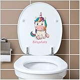 Deko Aufkleber WC Deckel Toilettendeckel Bad Badezimmer Klo Funsticker Toilettensitz Klodeckel lustiger Spruch selbstklebend (R173-08 Einhorn)