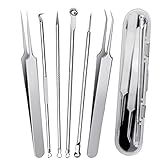 6 Stück Mitesserentferner Pickelentferner Set, Komedonenquetscher Set Pinzette Pickel Ausdrücken Werkzeug Blackhead Remover Mit Aufbewahrungsbox Für Alle Hauttypen