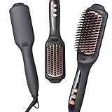 LANDOT Glättbürste Pro-Ionen Protect Haarglätter Bürste Keramik Glätteisen Bürste, Elektrische Glättungsbürste zum Haare Glätten 120-230°C Digital Display 30S Aufheizbar Hair Straightener Brush