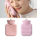 Wärmflasche mit Bezug,Wärmeflaschen mit Strickbezug,Abnehmbare und Waschbare Wärmebeutel,Schnelle Schmerzlinderung und Komfort, Hot Water Bottle für Erwachsene & Kinder Winterheizung (Rosa)