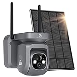 Überwachungskamera Aussen Akku, K&F Concept 2K Kamera Nachtsicht mit Spotlight, Outdoor Camera kabellos mit Solarpanel, PTZ WLAN PIR Bewegungsmelder, Zwei-Wege-Audio, Cloud/SD, Ip66 (Schwarz)