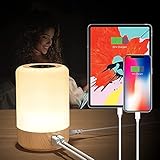 Taipow Nachttischlampe mit 4 USB Ladeanschluss, LED Tischlampe Touch Dimmbar Schlafzimmer, 7 Farb und Memory Funktion, Weiches Helles Licht für Schlafzimmer, Büro, Kinder (Eurostecker)