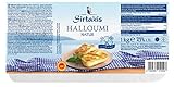 Sirtakis Halloumi Natur - 1x 1kg Vakuum - Pfannenkäse Pfanne Grillkäse Grill Ofenkäse Ofen 43% Fett i. Tr. mit Minze Schnittkäse Käse mikrobielles Lab Halal vegetarisch glutenfrei