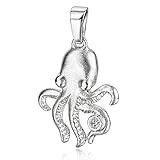 MATERIA Silber Kettenanhänger Krake - Zirkonia Anhänger Oktopus/Tiere aus 925 Sterling Silber für Halsketten - Deutsche Juwelierarbeit #KA-103