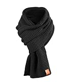 Rough Scarf - Schal, Strickschal, Langschal mit Echt-Leder Veredelung (Manufaktur13/M13) (Schwarz)