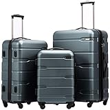 COOLIFE Hartschalen-Koffer Rollkoffer Reisekoffer Vergrößerbares Gepäck (Nur Großer Koffer Erweiterbar) PC Material mit TSA-Schloss und 4 Rollen (Teal, Koffer-Set 3tlg)