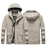 Finetyu Herren Herbst Winter Camouflage Futter Mantel Knöpfe Einfarbig Lose Mit Kapuze Abnehmbare Große Jackentaschen Mantel Frühjahr Herren