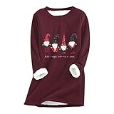 Damen Baumwolle Sweatshirt Thermo Fleece Kunstfell Samt Weihnachten Langarm Dessous Höschen Sweatshirt für Frauen, burgunderfarben, 52