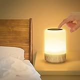 LED Nachttischlampe Touch Dimmbar, Tischlampe Batteriebetrieben 8 Farben und 3 Modi, Holzmaserung Nachtlicht Batterie USB-Aufladung mit Timing-Funktion für Schlafzimmer Wohnzimmer