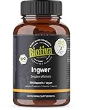 Biotiva Ingwer Bio Kapseln 150 Stück - 400 mg pro Kapsel - Zingiber Officinale - garantiert ohne Zusätze - 100% Vegan - Abgefüllt und kontrolliert in Deutschland (DE-ÖKO-005)