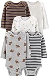 Simple Joys by Carter's Baby Jungen Langärmeliger Body, 5er-Pack, Bär/Tier/Streifen, 6-9 Monate