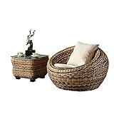 DGHJK 3-teiliges Patio-Set Korbmöbel-Sets für den Außenbereich Modernes Bistro-Set Rattan-Stuhl-Gesprächssets, natürliche Achatrebe, Massivholzrahmen, hochelastisches Baumwollkissen, bequem