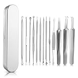 13 Stücke Mitesserentferner Komedonenquetscher Kit, Akne Mitesser Tools Blackhead Remover Pinzetten-Set aus Edelstahl für Gesichtsfehler, Geeignet für Frauen und Männer