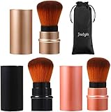 JewelryWe 3 Stück Einziehbarer Kabuki Pinsel mit besonders weichem Synthetik-Haar, für Make-Up Puder Produkte, retractable brush