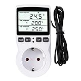 RUIZHI Digitaler Temperaturregler Steckdosen Heizung Kühlen Thermostat 250V mit Fühler Steckdose und Sonde LCD Bildschirm für Gewächshaus,Aquarium,Terrarium,Reptilien （EU