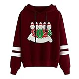 Damen Weihnachtspullover Große größen Hoodie Lange Ärmel Kapuzenpullover Christmas Lustige Gedruckt Herbstpullover Mode Streetwear Kapuzenjacke Casual Sweatshirts Xmas Pulli