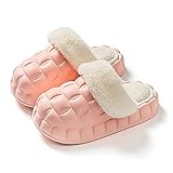 SKYWPOJU Damen Herren Hausschuhe Winter Warm Faux Pelz Slipper Weiche Flache Plüsch Pantoffeln rutschfeste Outdoor/Indoor (Color : Pink, Size : 35/36)