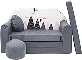 Kindersofa Bettfunktion 3in1 Sofa + Gratis Polsterhocker und Kissen Kindermöbel Set - AX2