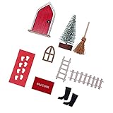 Generic Wichteltür Set Wichtel Zubehör Weihnachtsdeko Weihnachtswichtel Figuren Tür Holzleiter Feentür Weihnachtsbaum Teppich Miniatur Gartenmöbel