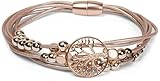 styleBREAKER Armband mit feinen Bändern, Lebensbaum Anhänger und Schmuckperlen, Magnetverschluss, Armschmuck, Schmuck, Damen 05040135, Farbe:Rosegold