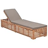 Yongdu Sonnenliege mit Dunkelgrauem Kissen, Balkonliege, Gartenliege, Sonnenbett Outdoor, Gartenliegestühle, Freizeitliege, Strandliege, Gartenmöbel, Himmelsliege, Teak Massivholz