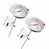 Thermometer, 2 Stück Küchenthermometer aus Edelstahl mit praktischem Clip für Milchschaum, Grillthermometer, Fleischthermometer zur Kerntemperaturmessung, Temperaturbereich 0-300°C (12CM)