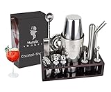 Magic Cocktail Shaker Set - 20-teilig 750 ml Edelstahl Boston Shaker - Cocktail Barkeeper Set, Barzubehör mit dunklem Holzständer & Rezeptbuch