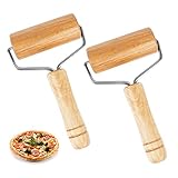 2 Stück Nudelholz Pizzaroller Teigroller T-Form Rollstab Kuchenblechroller Buchenholz Eckenroller, Teigroller für Kuchen Backen Pizza Fondant Cookie