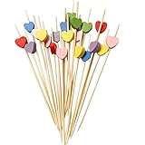 100 Stück Cocktail Picks Holz Zahnstocher mit Deko Kuchen Party Hochzeit CocktailSpieße Niedlich (Herzform)