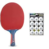 JOOLA Tischtennisschläger Rosskopf Junior Pro ITTF genehmigter Kinder Wettkampf Tischtennis-Schläger 5 Sterne, Griff Blau/Rot, 1.8 MM & 44205 Tischtennis-Bälle Training 40mm, Weiß, 12er Blister Pack