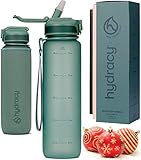 Hydracy Trinkflasche mit Strohhalm und Zeitmarkierung - 1Liter BPA-Frei Auslaufsicher Sportflasche - Kondenswasserfrei Wasserflasche - Ideal für Sport und Outdooraktivität - Mondlichtgrün