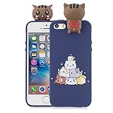 Yobby Hülle für iPhone SE,iPhone 5S/5 Handyhülle,3D Cartoon Süß Tiere Slim Weich Silikon Gummi Gel Schutzhülle,Kinder Mädchen Teen Jungs Cool Schön Kawaii Rückseite-Dunkelblau Katzen