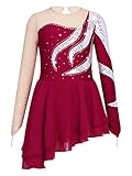 YiZYiF Mädchen Eiskunstlauf Kleid Mesh-Patchwork Ballett Trikot Kleid mit Pailletten-Applikation Gymnastikanzug Ballettanzug Rollschuhlauf Tanzkostüm A_Rot 146-152/11-12 Jahre