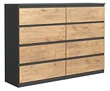 3xEliving Kommode Demi, Sideboard mit 8 Schubladen Anthrazit & Lancelot Eiche,B: 120cm H:101cm T:39cm Verschiedene Großen, Schrank für Wohnzimmer, Schlafzimmer, Flur, Büro