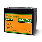 ECO-WORTHY 12.8V 100Ah LiFePO4 Akku Lithiumbatterie Wiederaufladbar mit über 3000 Mal Tiefzyklen und BMS Schutz für Solaranlage, Wohnmobil, Boot, Haushalt, Solarpanel Kit und Camping