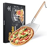 Professionellen Aluminium Pizzaschaufel - Alu Pizzaschieber mit großer Fläche (30,5cm x 33,5cm), Pizza Schieben with Dismountable langen Holzgriff - 83cm