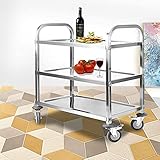 ybaymy Servierwagen Edelstahl 3 Böden Teewagen Höhe 80 cm Küchenwagen Rollwagen Rollen Transportwagen Edelstahlwagen mit Bremse Speisewagen für Hotel Restaurant Küche -75x40x83.5cm