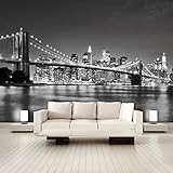 murimage Fototapete New York 3D 366 x 254 cm inklusive Kleister Manhattan Skyline City USA Brooklyn Bridge schwarz weiß