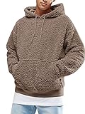 Gemijacka Pullover Herren Hoodie Herren Kapuzenpullover Plüsch Hoodie Sweatshirt Teddy-Fleece Pullover mit Taschen, Braun, XL