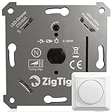 Zigtiger LED-Dimmer-Schalter, Drehdimmer Unterputz Dimmschalter geeignet für Dimmbare LEDs und Halogen 3-100 W, Ohne Klemmkrallen, Phasenabschnitt, 3 Jahre Garantie, weiß