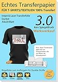 TransOurDream Echte Inkjet/Laser Transferfolie,Bügelfolie für Dunkle Textilien,DIN A4X20 Blatt,T-Shirt Papier für Laserdrucker/Tintenstrahldrucker für dunkle T-Shirts(D-3-3.0-20)