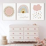 3er Set Poster Kinderzimmer Deko Regenbogen Wolken Bilder Ohne Rahmen Wandbilder für Jungen Mädchen Wohnzimmer Schlafzimmer Wanddeko (A,30 x 40 cm)