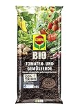 COMPO BIO Tomaten- und Gemüseerde, Erde für alle Garten- und Zierpflanzen, Sträucher, Büsche und Gehölze, Blumenerde, Torffrei, Kultursubstrat, 40 Liter, Braun