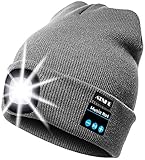 ATNKE LED beleuchtete Bluetooth-Beanie-Kappe, wiederaufladbare USB-Musikalische Laufm¨¹TZE mit extrem hellem 4-LED-Licht wasserdichte Lampe f¨¹r das Skifahren Wandern Camping Radfahren/Grau