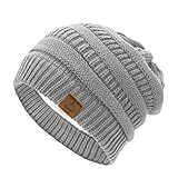 Durio Mütze Damen Winter Strickmütze Grobstrick Warme Beanie mit Innenfutter Hell Grau