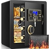 43L Safe Tresor Feuerfest mit Feuerfest Wasserdicht Geldtasche, Digitaler Möbeltresor mit Herausnehmbare Regal, Innenschrank, LEDLicht, Heimtresor für Geld Schmuck Dokumente