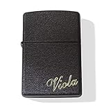 Zippo Crackle ; Originales Robustes schwarzes Benzinfeuerzeug mit Kostenlose Gravur auf der Vorderseite : Vorname (maximal 11 Zeichen) + Datum