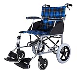 Four-Wheel Manual Wheelchair, Aluminum Alloy Lightweight Folding with Brake, Handicapped Trolley for The Elderly,Portable (Blue)