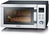 SEVERIN 4-in-1 Mikrowelle mit Doppelgrill, Minibackofen mit Pizza-Express Funktion, Mikrowelle mit Grill und Heißluftfunktion bis zu 230 °C, Edelstahl / schwarz-matt, MW 7759